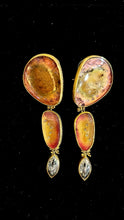 Load image into Gallery viewer, gold earrins in gold with tourmalines and large marquise diamonds by michael zobel sold by ahoyart