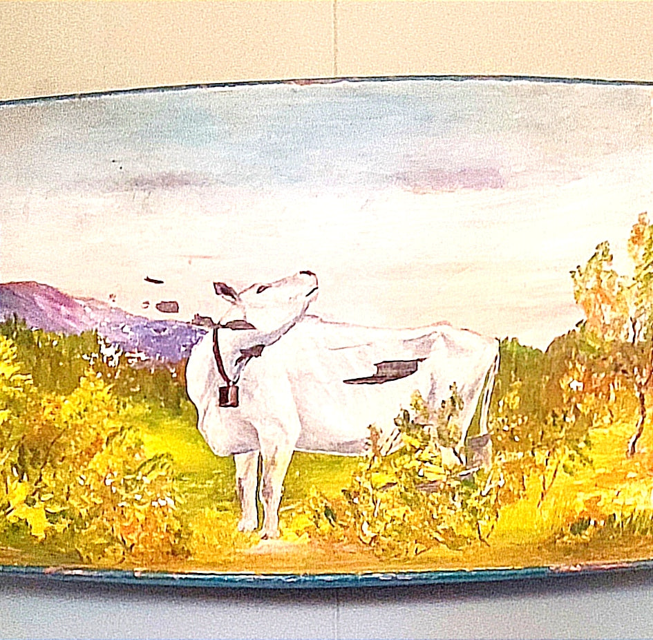 Large Swedish Dough Bowl Handpainted Antique