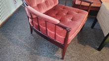 Load image into Gallery viewer, Skrindan Lounge Chair by Kerstin Hörlin-Holmqvist in dusty pink and dark brown fine wood
