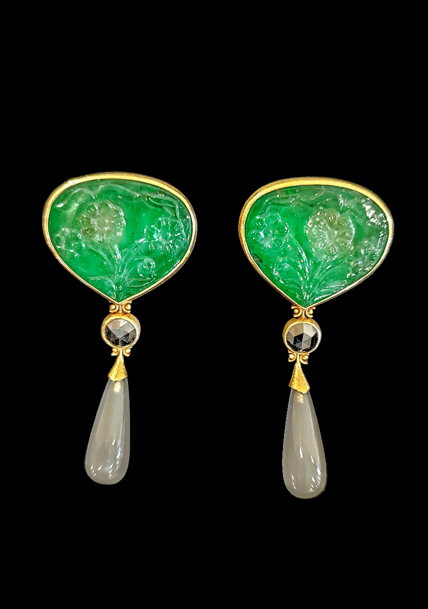 Prof. Michael Zobel Emerald Carving Original Earrings