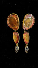 Load image into Gallery viewer, gold earrins in gold with tourmalines and large marquise diamonds by michael zobel
