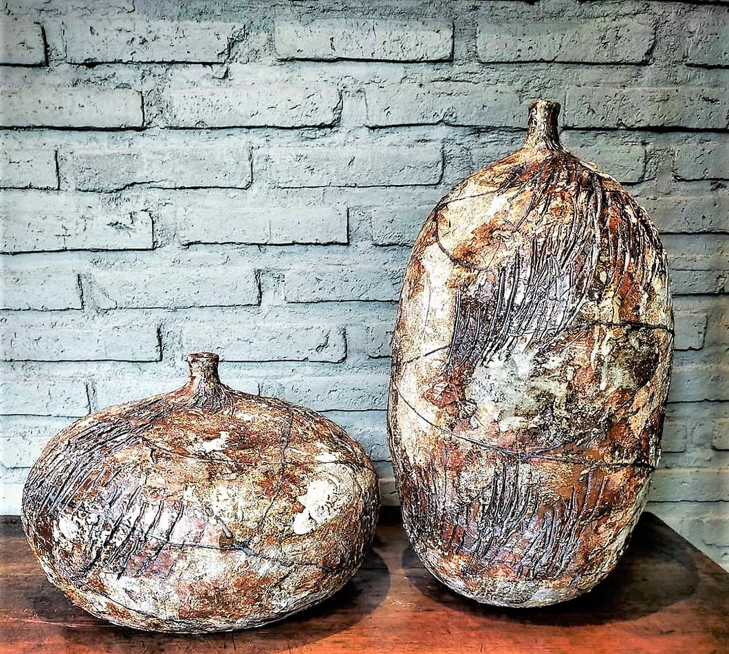 Limited Series Vases Stoneware Carved Wide