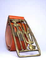 Load image into Gallery viewer, Large Brass Bronze Sculpture Buckle with Leather Belt by Stefan Bayer
